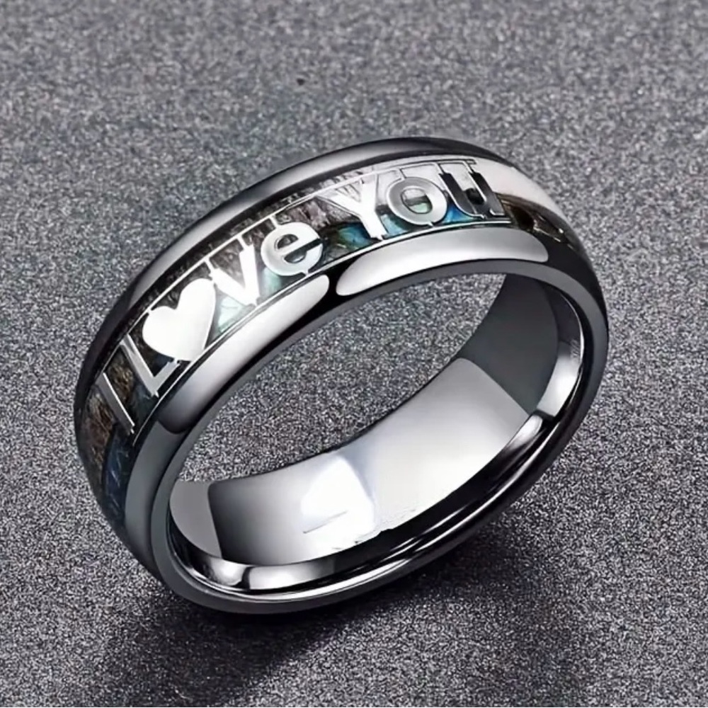 Stainless Steel Unisex “I Love You” Band Shiny Finish Size 8